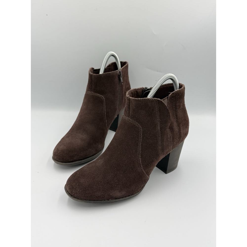 Clarks Enfield Senya Suede Zip Ankle Bootie Women's Size 7M Brown Block Heel